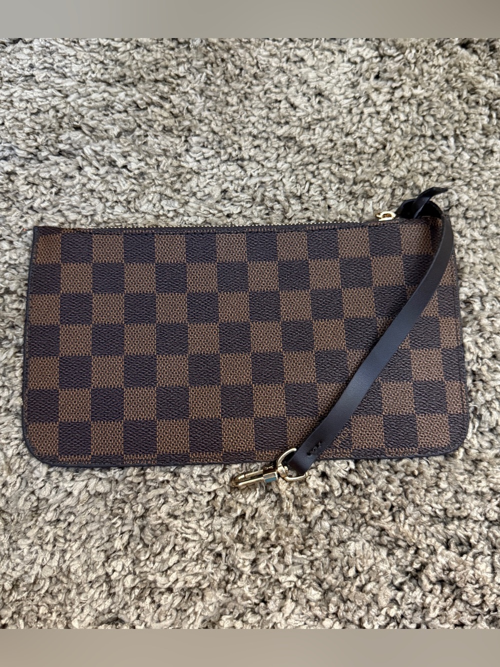 Brown Checkered Wristlet Clutch